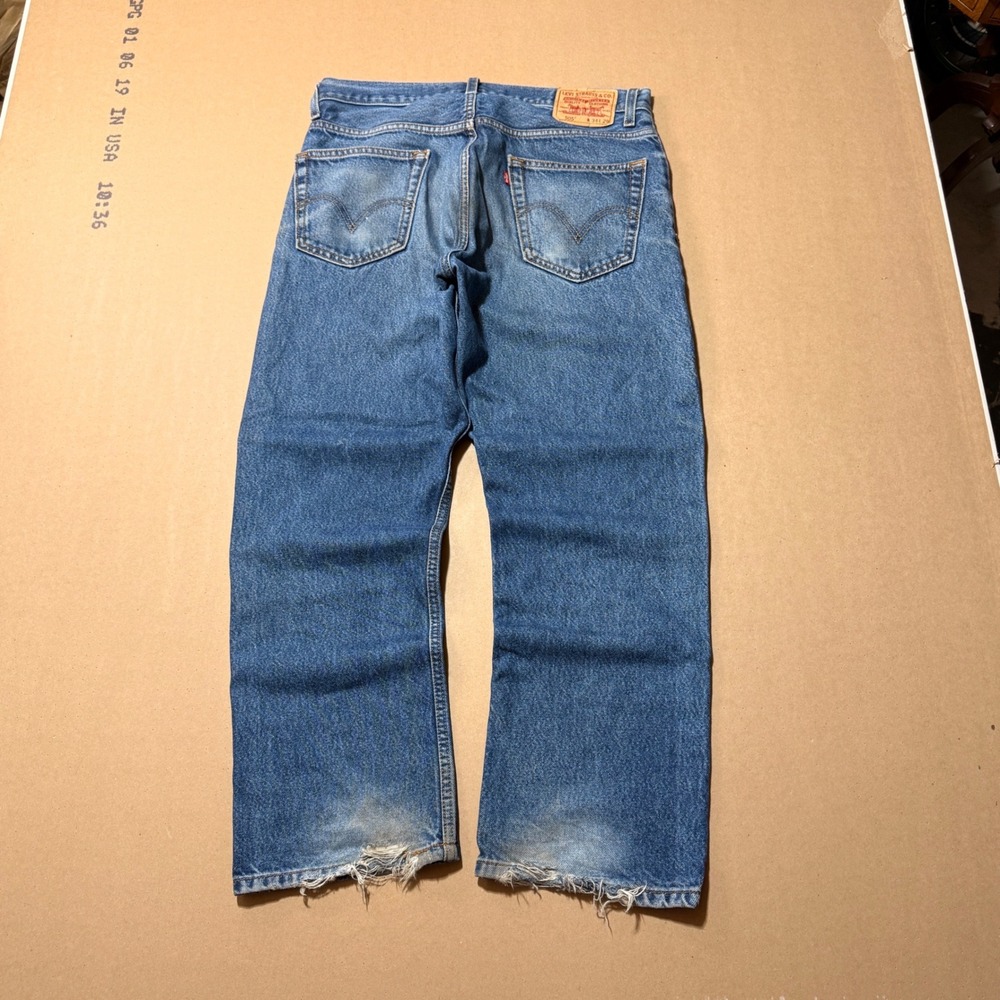 2000s Levis 505 Regular Fit Jeans 34x29 Blue Fair Distressed Frayed Denim